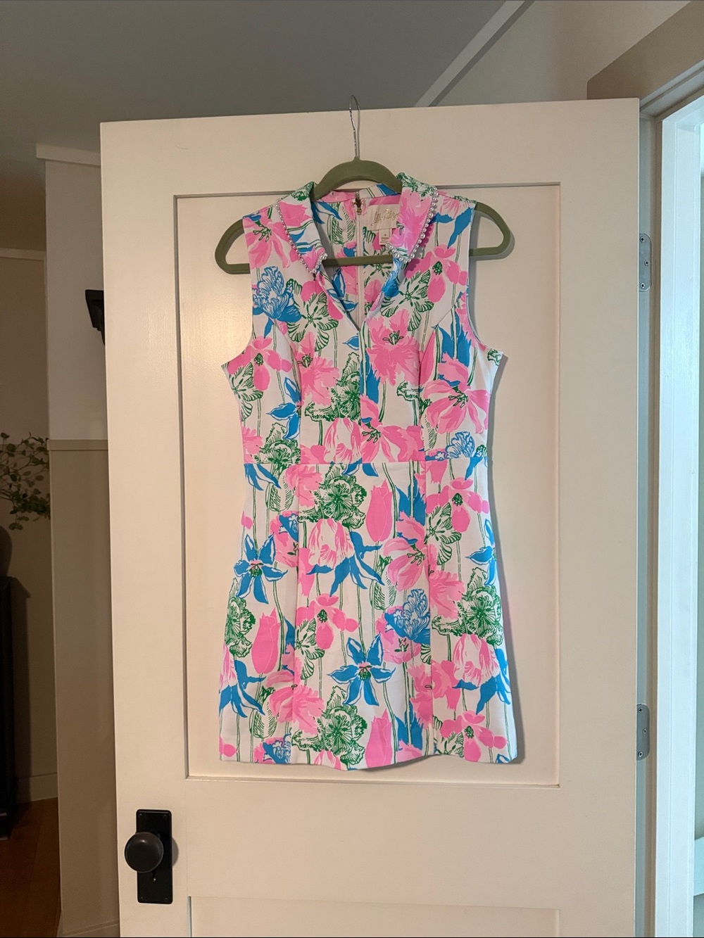 Lilly Pulitzer Pearl Collar Floral Shift Dress in Pink, Blue & Green